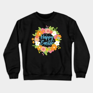 Happy Easter Cute Floral Wreath Easter Flowers Crewneck Sweatshirt